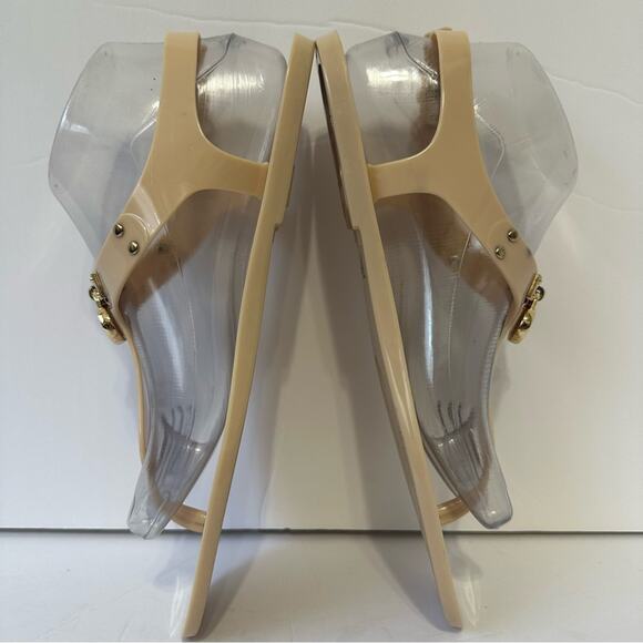 Michael Kors Hamilton Lock Jelly Thong Sandals US 9 Neutral Beige Gold Locks - Picture 5 of 10